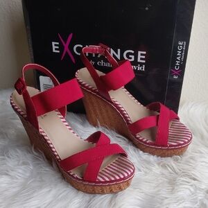 Charles David Red Wedge Sandals